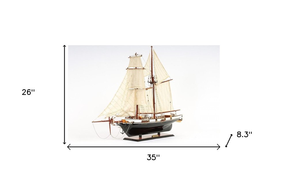 26" Black and White Solid Wood Hand Painted p-Oxybis(benzenesulfonyl hydrazide) Model Boat HomeRoots