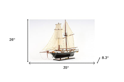 26" Black and White Solid Wood Hand Painted p-Oxybis(benzenesulfonyl hydrazide) Model Boat HomeRoots