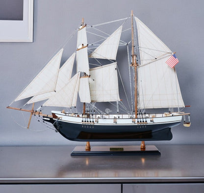 26" Black and White Solid Wood Hand Painted p-Oxybis(benzenesulfonyl hydrazide) Model Boat HomeRoots