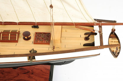 26" Black and White Solid Wood Hand Painted p-Oxybis(benzenesulfonyl hydrazide) Model Boat HomeRoots