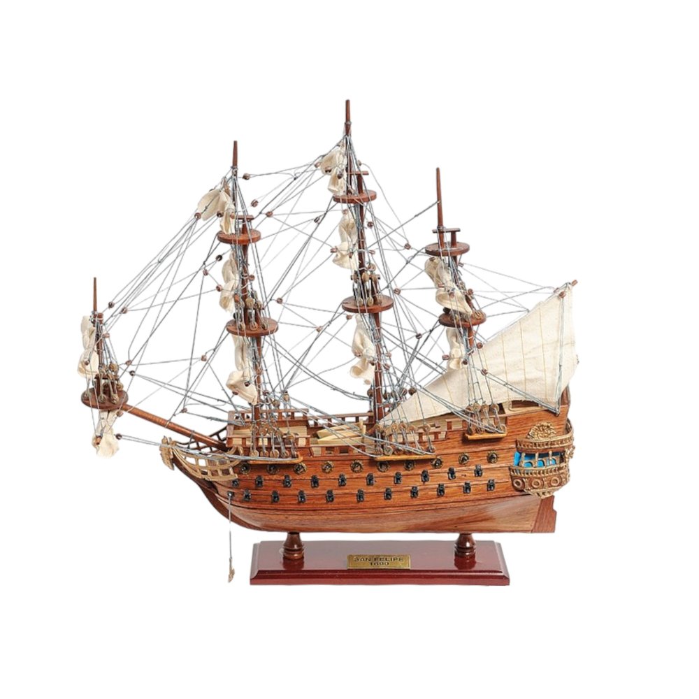 18" Wood Brown Solid Wood Hand Painted San Felipe 1690 Small Model Boat HomeRoots