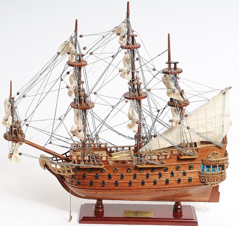 18" Wood Brown Solid Wood Hand Painted San Felipe 1690 Small Model Boat HomeRoots