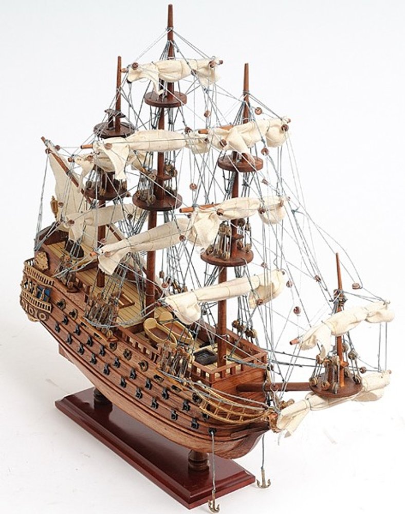 18" Wood Brown Solid Wood Hand Painted San Felipe 1690 Small Model Boat HomeRoots