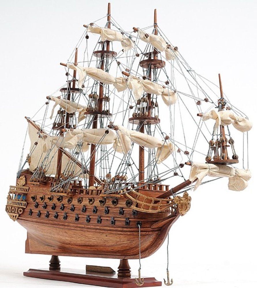 18" Wood Brown Solid Wood Hand Painted San Felipe 1690 Small Model Boat HomeRoots