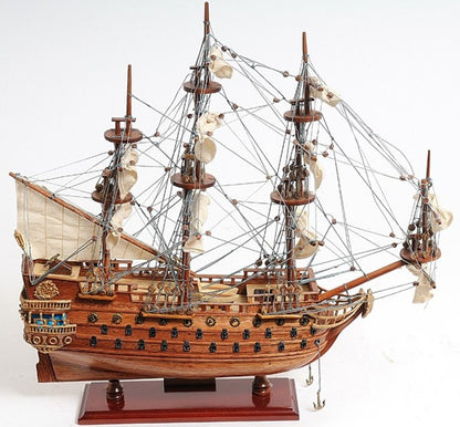 18" Wood Brown Solid Wood Hand Painted San Felipe 1690 Small Model Boat HomeRoots