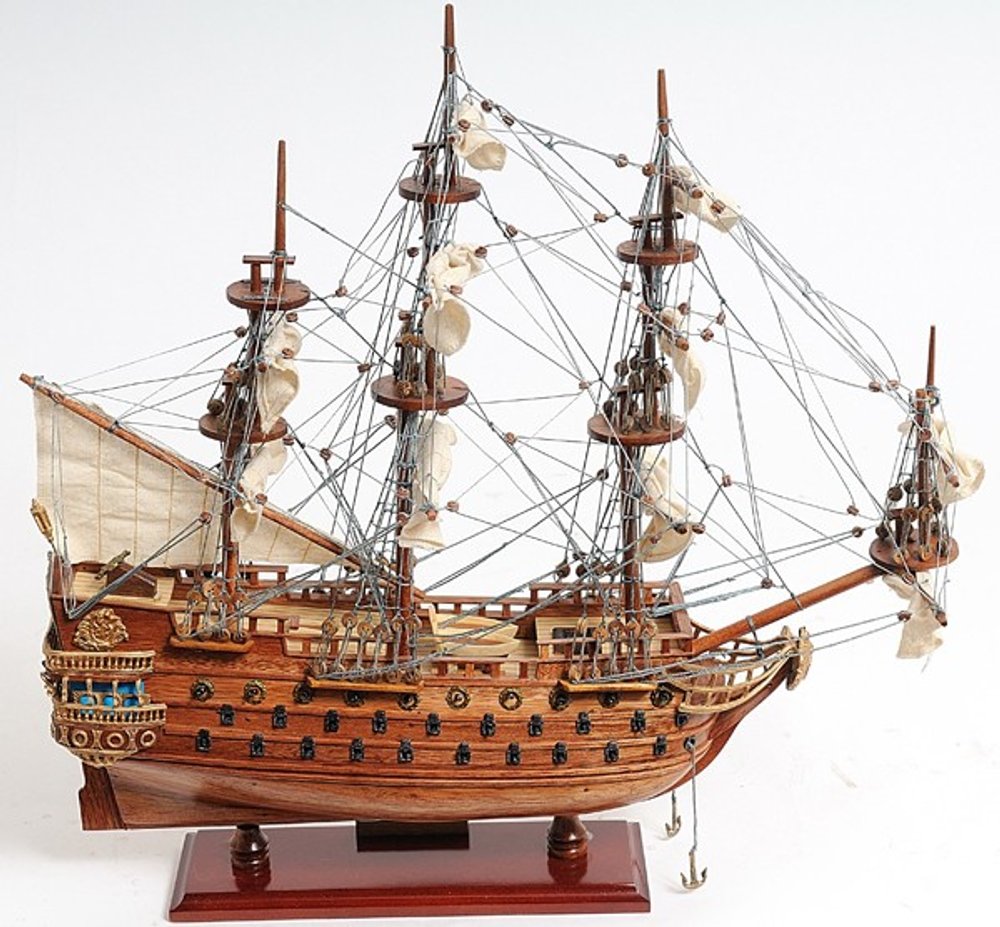 18" Wood Brown Solid Wood Hand Painted San Felipe 1690 Small Model Boat HomeRoots
