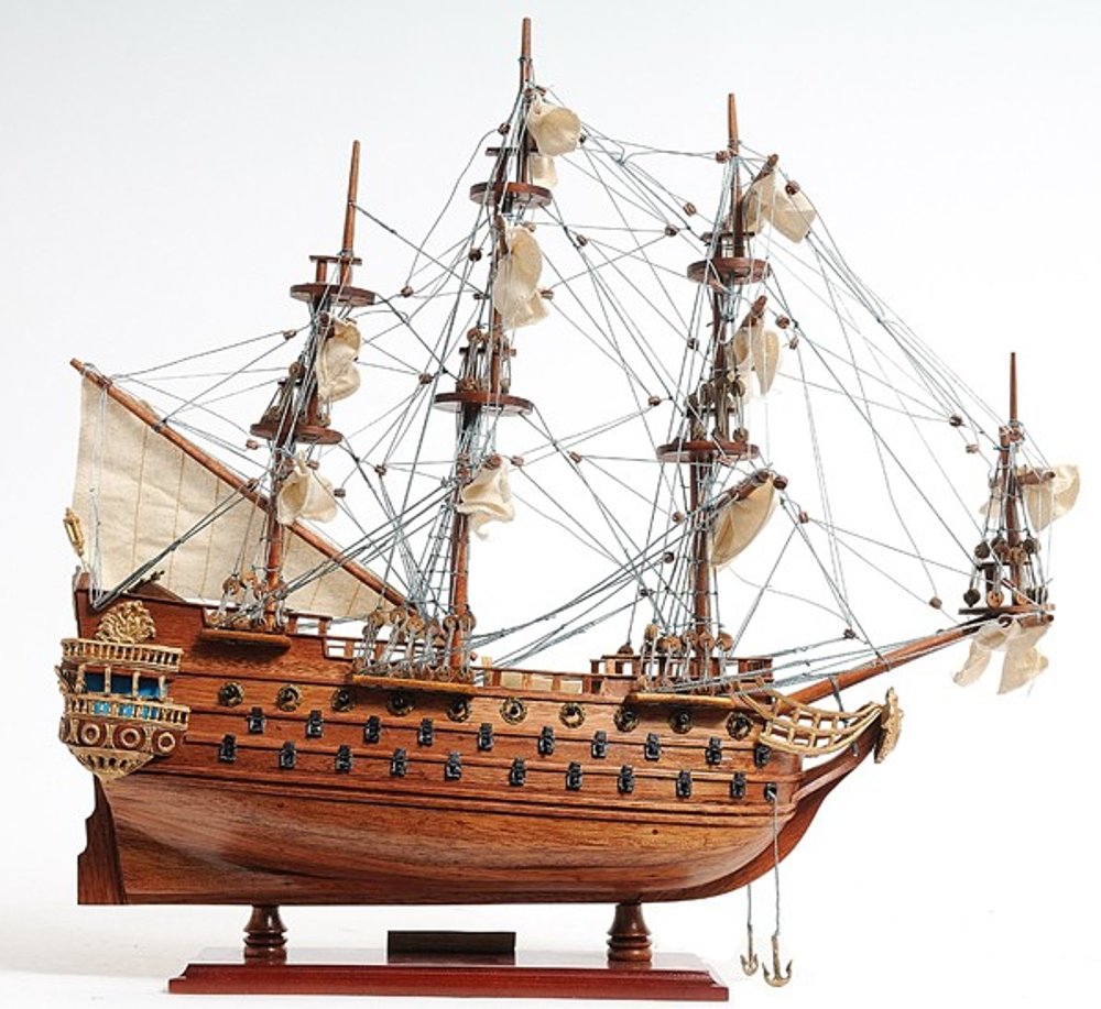 18" Wood Brown Solid Wood Hand Painted San Felipe 1690 Small Model Boat HomeRoots