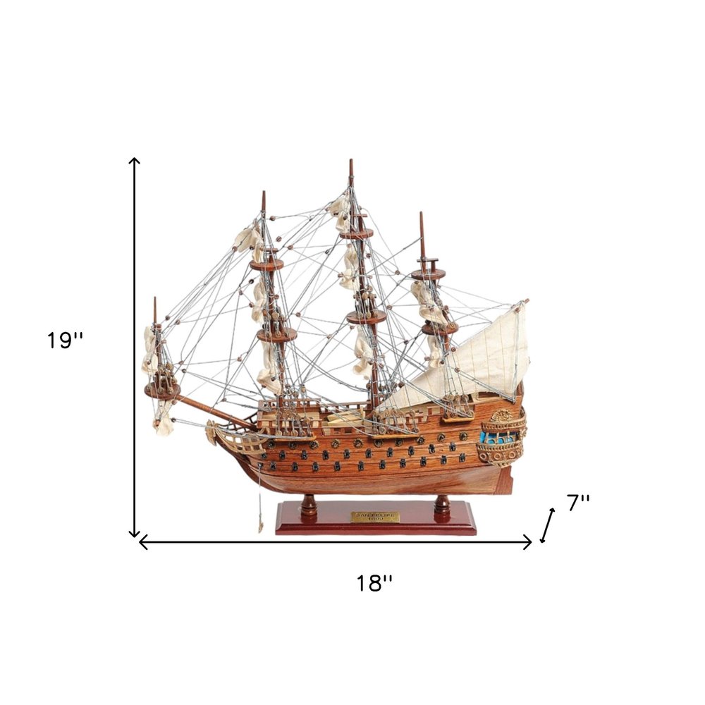 18" Wood Brown Solid Wood Hand Painted San Felipe 1690 Small Model Boat HomeRoots