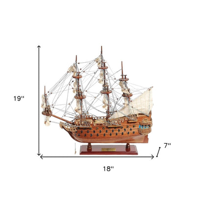 18" Wood Brown Solid Wood Hand Painted San Felipe 1690 Small Model Boat HomeRoots