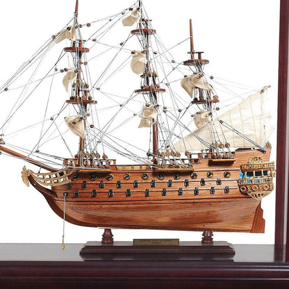 50" Brown Solid Wood Hand Painted Model Boat HomeRoots