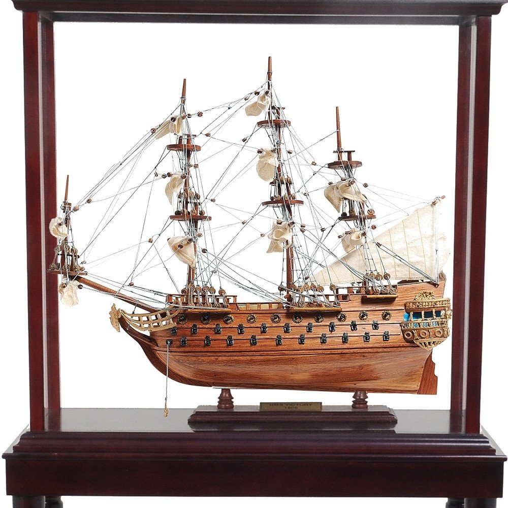 50" Brown Solid Wood Hand Painted Model Boat HomeRoots