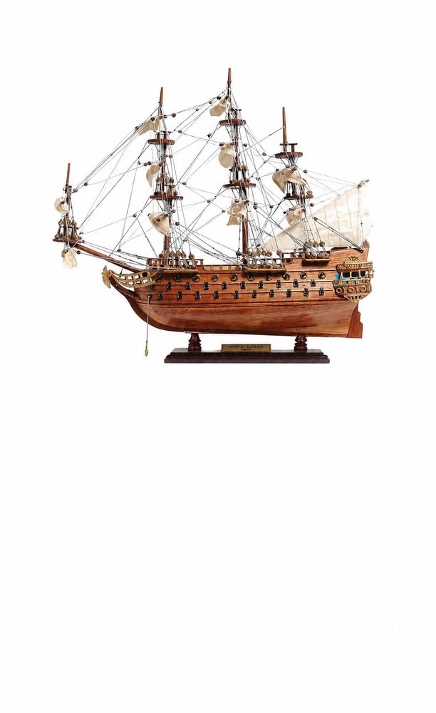 50" Brown Solid Wood Hand Painted Model Boat HomeRoots