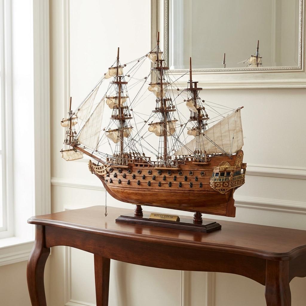 50" Brown Solid Wood Hand Painted Model Boat HomeRoots