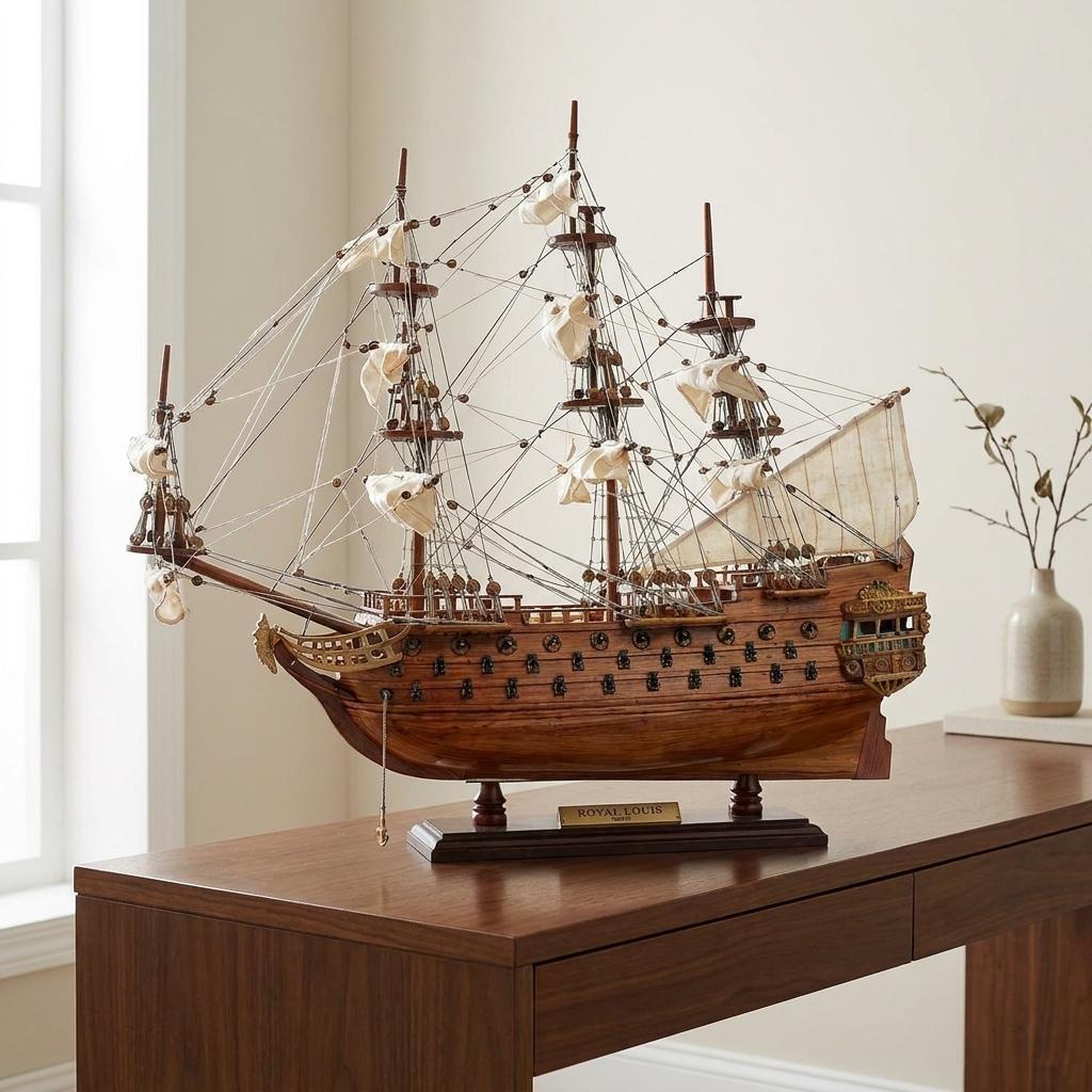 50" Brown Solid Wood Hand Painted Model Boat HomeRoots