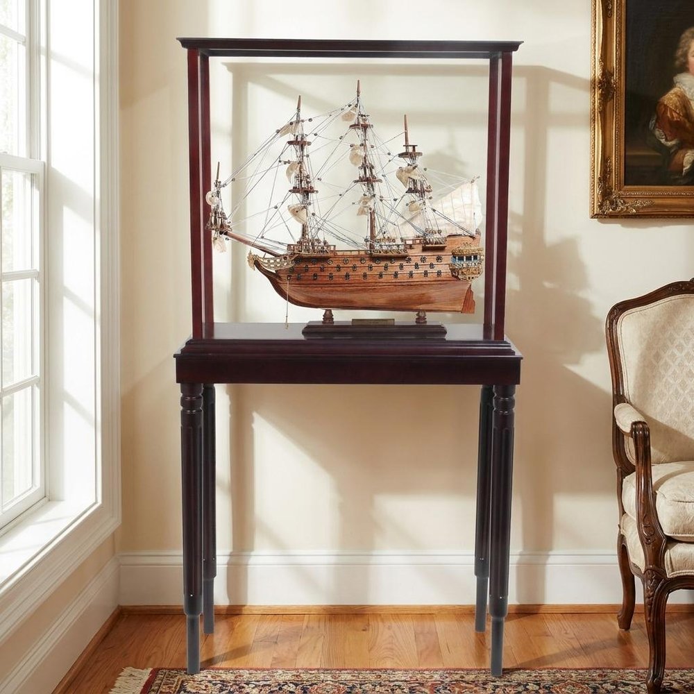 50" Brown Solid Wood Hand Painted Model Boat HomeRoots