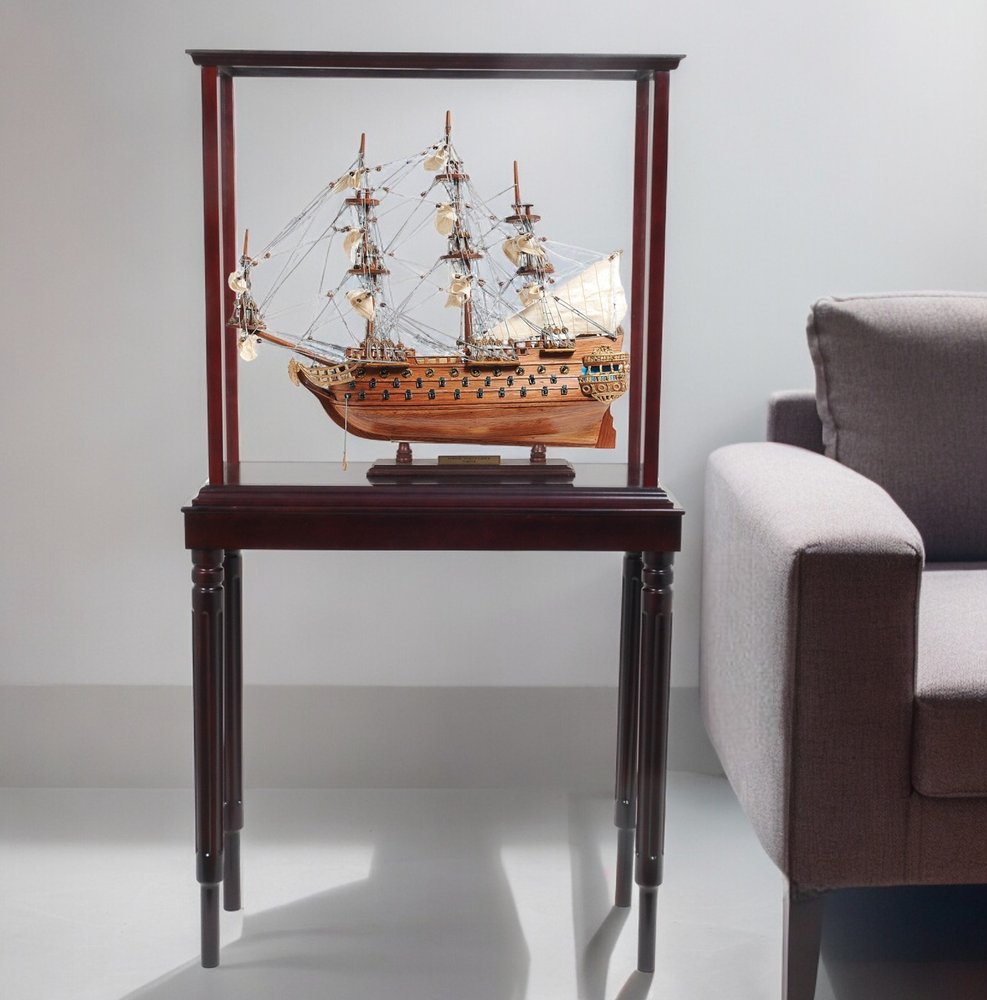 50" Wood Brown Solid Wood Hand Painted Model Boat Tabletop Sculpture HomeRoots