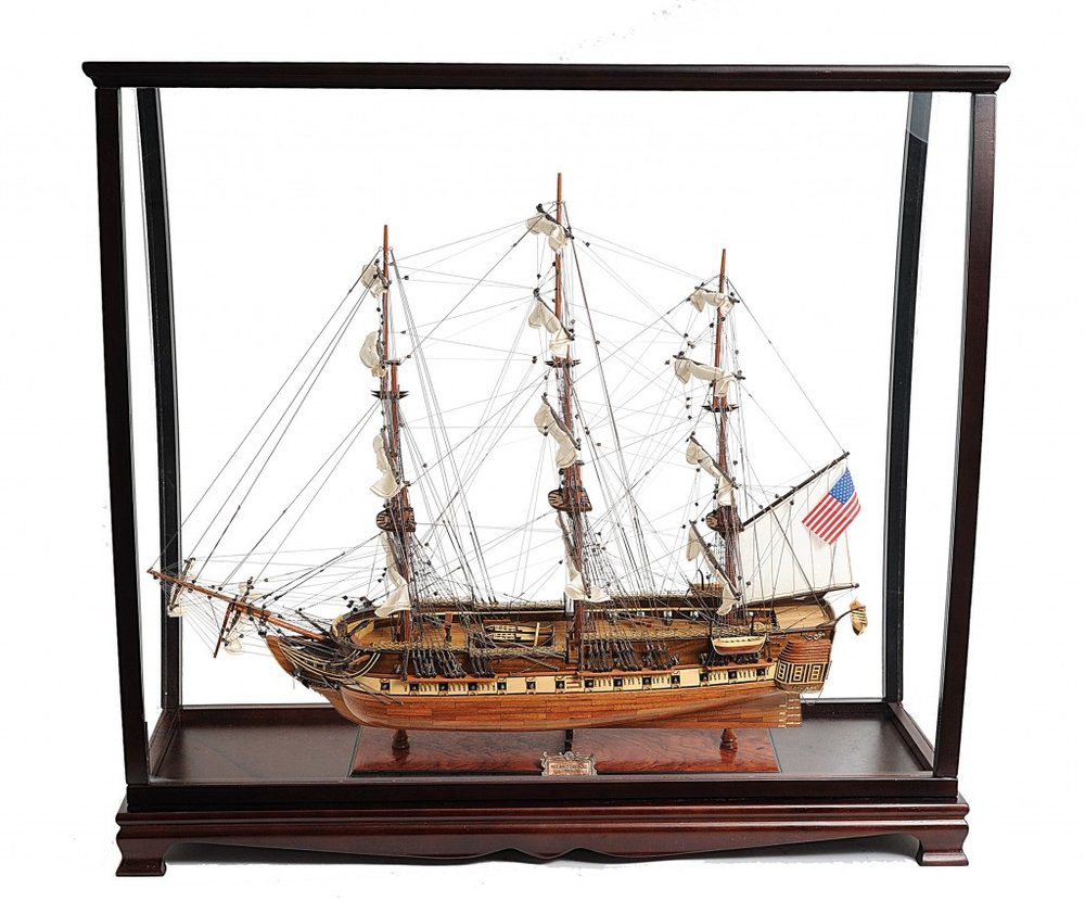 32" Wood Brown Solid Wood Hand Painted 1797 USS Constitution Medium Display Case Model Boat HomeRoots