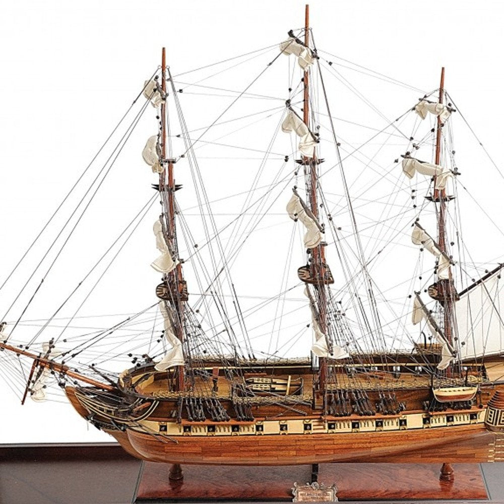 32" Wood Brown Solid Wood Hand Painted 1797 USS Constitution Medium Display Case Model Boat HomeRoots