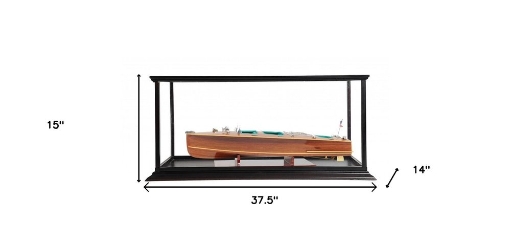 15" Wood Brown c1928 Chris Craft Triple Cockpit Hand Painted Boat with Case HomeRoots