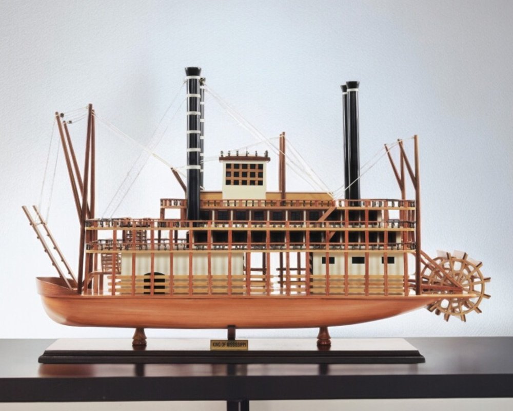 17" Wood Brown Solid Wood Hand Painted King of Mississippi Model Boat HomeRoots