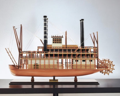 17" Wood Brown Solid Wood Hand Painted King of Mississippi Model Boat HomeRoots