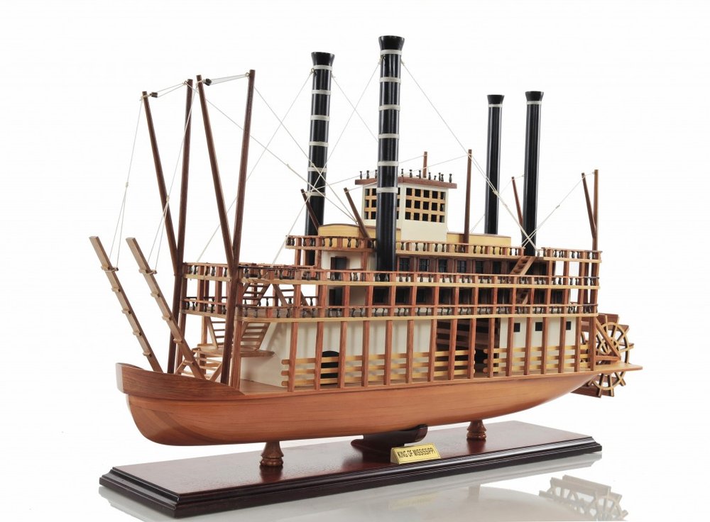 17" Wood Brown Solid Wood Hand Painted King of Mississippi Model Boat HomeRoots