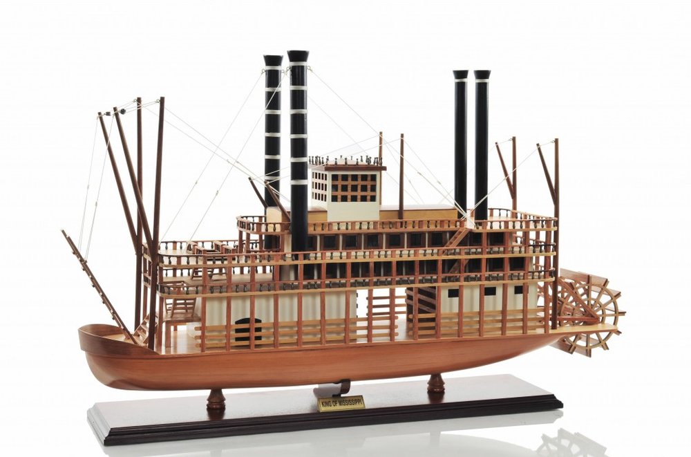 17" Wood Brown Solid Wood Hand Painted King of Mississippi Model Boat HomeRoots