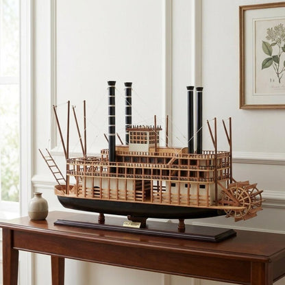 17" Wood Brown Solid Wood Hand Painted King of Mississippi Model Boat HomeRoots