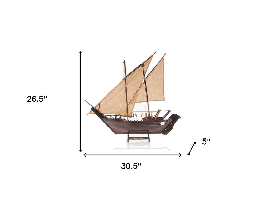27" Wood Brown Solid Wood Hand Painted Dhow Medium Model Boat HomeRoots