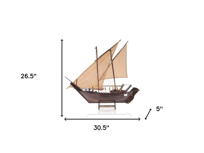 27" Wood Brown Solid Wood Hand Painted Dhow Medium Model Boat HomeRoots