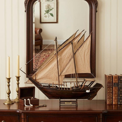 27" Wood Brown Solid Wood Hand Painted Dhow Medium Model Boat HomeRoots