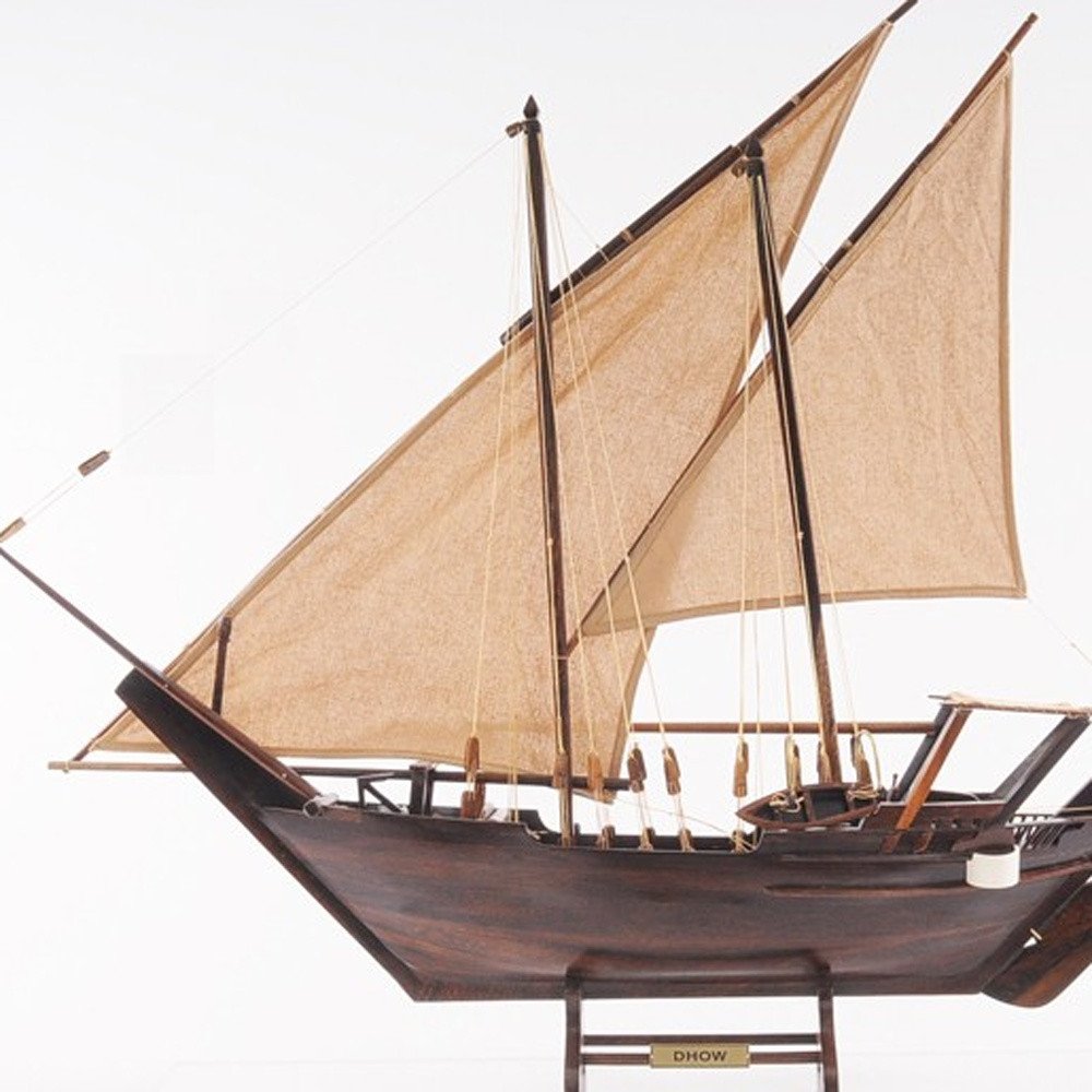 27" Wood Brown Solid Wood Hand Painted Dhow Medium Model Boat — view 7
