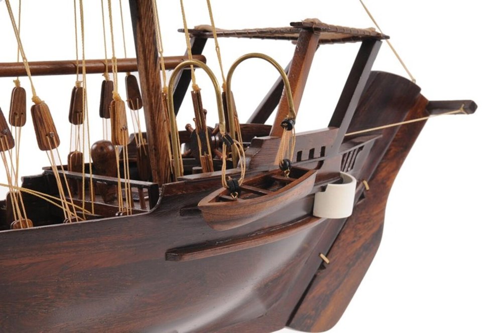 27" Wood Brown Solid Wood Hand Painted Dhow Medium Model Boat — view 9