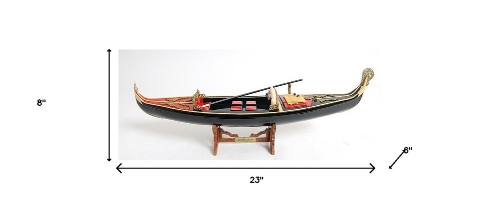 8" Black and Red Venetian Gondola Hand Painted Decorative Boat HomeRoots