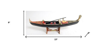 8" Black and Red Venetian Gondola Hand Painted Decorative Boat HomeRoots
