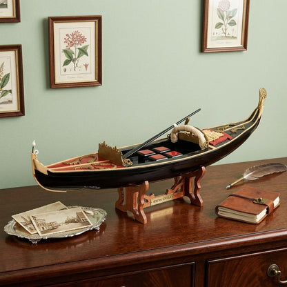 8" Black and Red Venetian Gondola Hand Painted Decorative Boat HomeRoots