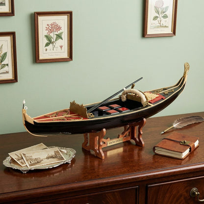 8" Black and Red Venetian Gondola Hand Painted Decorative Boat HomeRoots