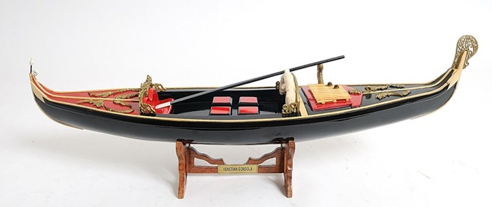 8" Black and Red Venetian Gondola Hand Painted Decorative Boat HomeRoots
