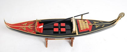 8" Black and Red Venetian Gondola Hand Painted Decorative Boat HomeRoots