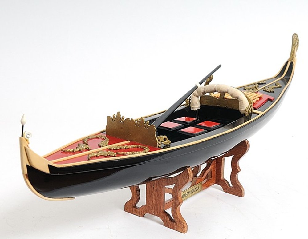 8" Black and Red Venetian Gondola Hand Painted Decorative Boat HomeRoots
