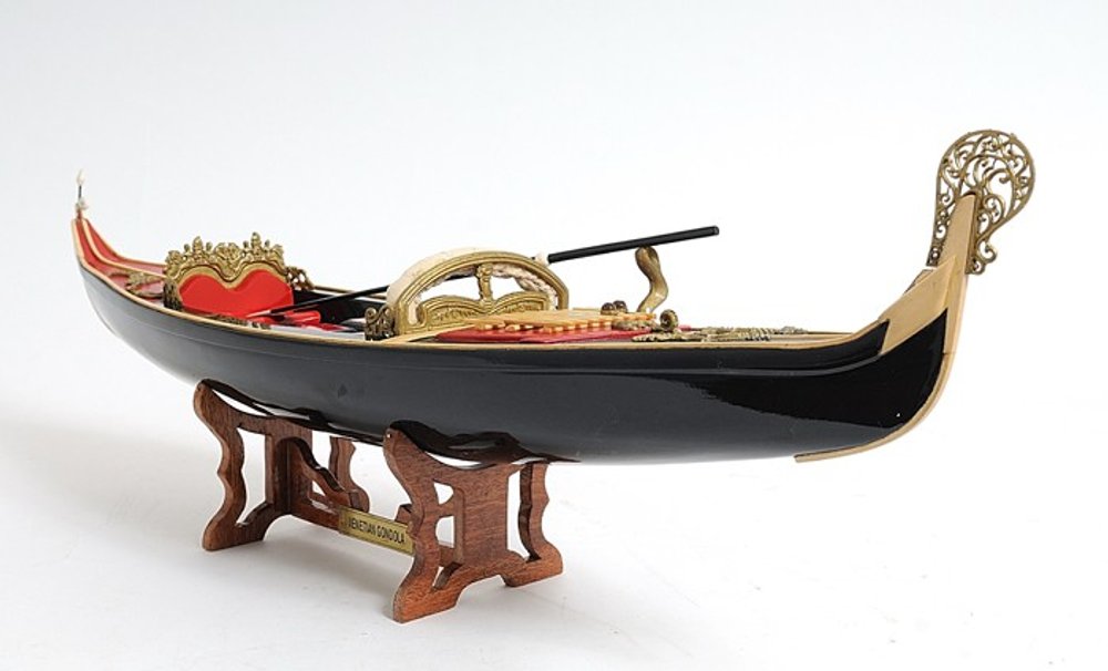 8" Black and Red Venetian Gondola Hand Painted Decorative Boat HomeRoots