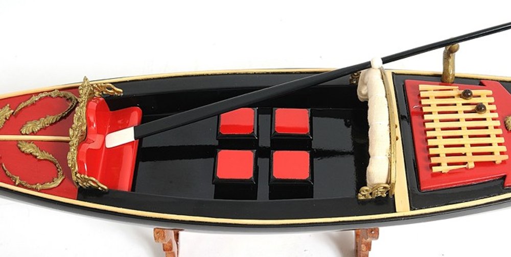 8" Black and Red Venetian Gondola Hand Painted Decorative Boat HomeRoots