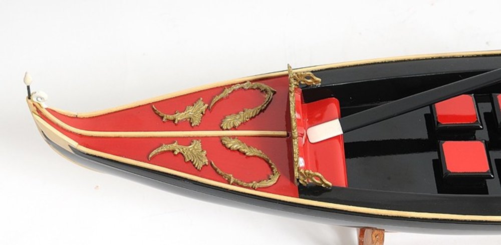 8" Black and Red Venetian Gondola Hand Painted Decorative Boat HomeRoots