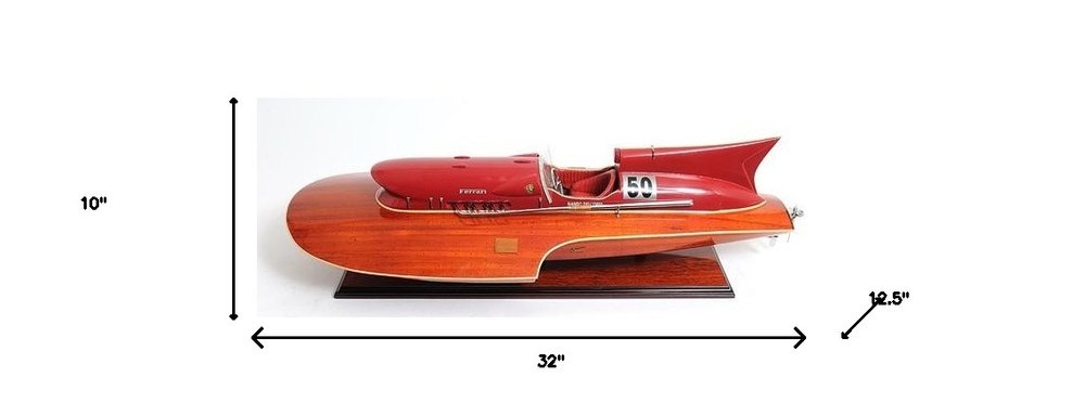 10" Solid Wood Hand Painted Ferrari Hydroplane Large Model Boat HomeRoots