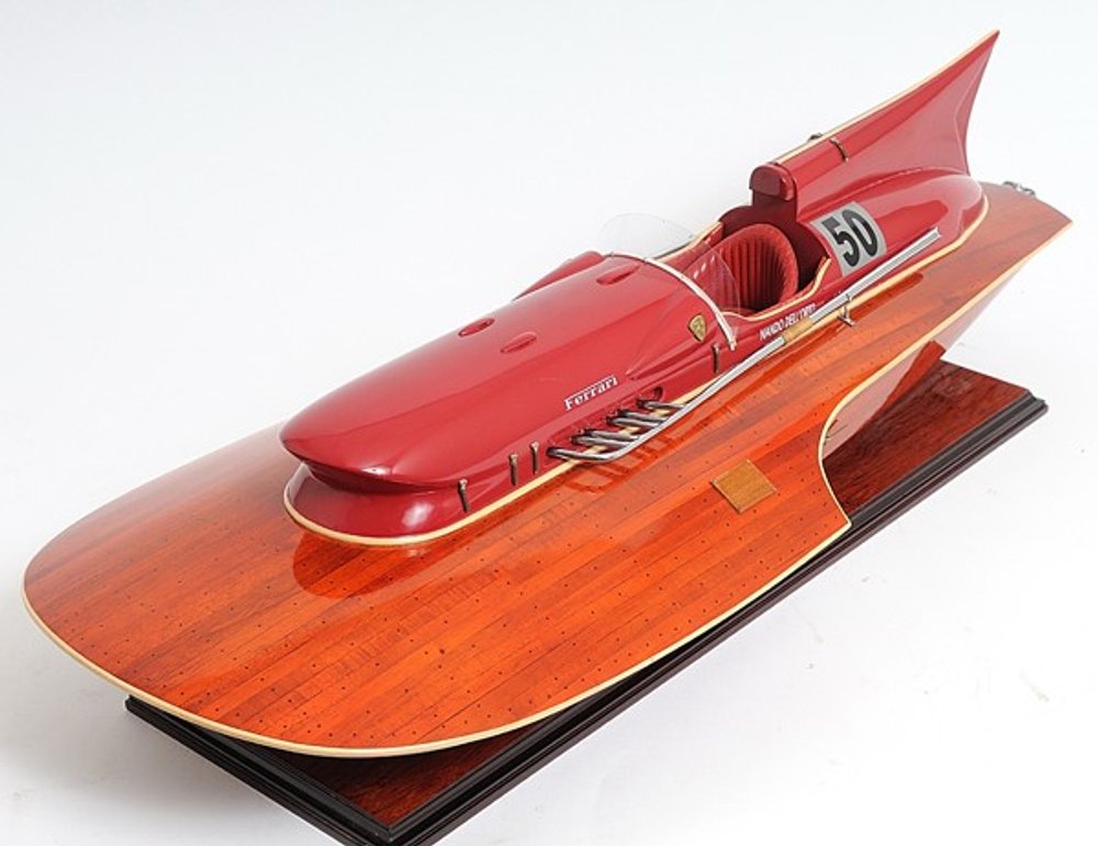 10" Solid Wood Hand Painted Ferrari Hydroplane Large Model Boat HomeRoots