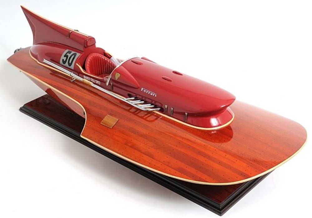 10" Solid Wood Hand Painted Ferrari Hydroplane Large Model Boat HomeRoots