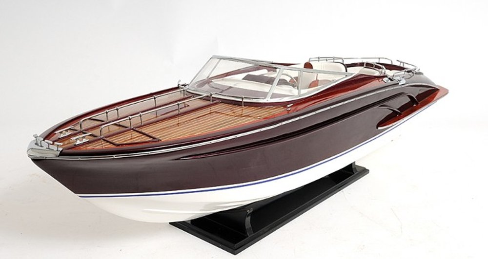 11" Black and White Solid Wood Hand Painted Riva Rivarama Luxury Yacht Exclusive Edition Model Boat HomeRoots