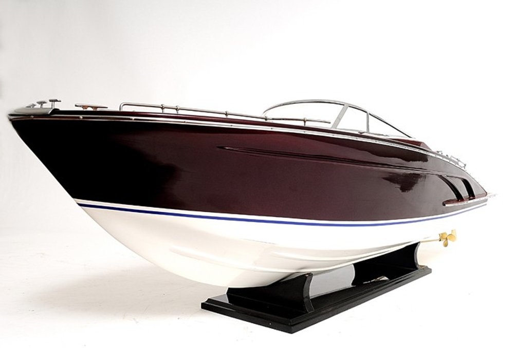 11" Black and White Solid Wood Hand Painted Riva Rivarama Luxury Yacht Exclusive Edition Model Boat HomeRoots