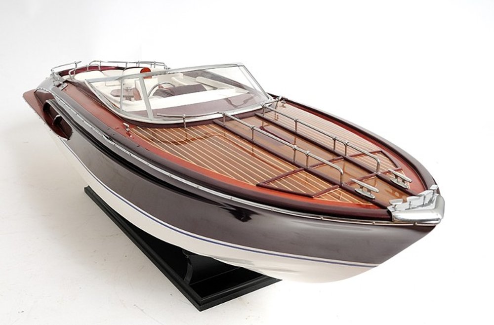 11" Black and White Solid Wood Hand Painted Riva Rivarama Luxury Yacht Exclusive Edition Model Boat HomeRoots