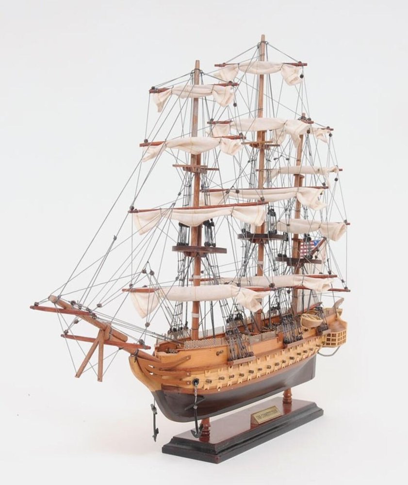 20" Wood Brown Solid Wood Hand Painted 1797 USS Constitution Small Model Boat — view 9